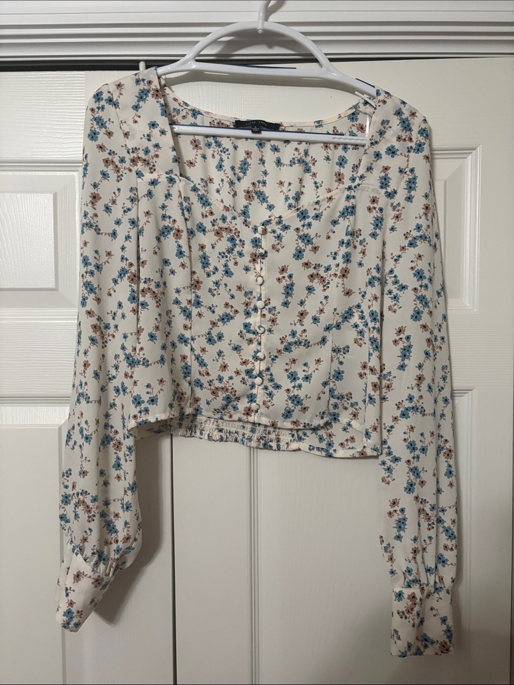 Love Tree Cream Blouse with Blue and Brown Floral Print